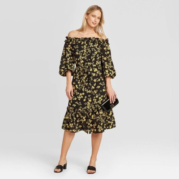 Who What Wear Floral Print Puff Long Sleeve Dress Small New - Picture 1 of 3